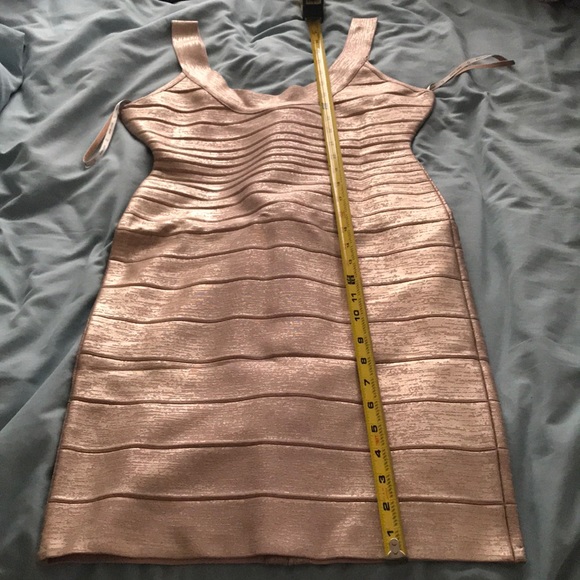 herve leger rose gold bandage dress THE Metallic Sandra Dress main image 1